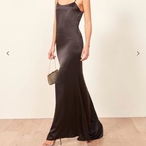 Reformation Athena Silk-satin Maxi Slip Dress In Black